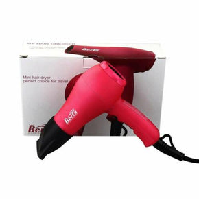 BERTA 1000W Mini Hair Dryer Ceramic Ionic Travel Size Compact Blow Dryer - Pink