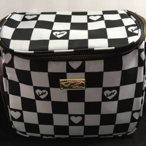 BETSEY JOHNSON BLACK-WHITE HEART Checked Insulated LUNCH Tote-Bag NWT
