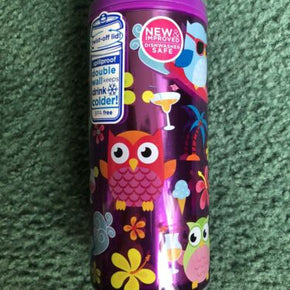 NEW Cool Gear Can Double Wall Insulated Travel Tumbler Cup 16 oz Owls Purple