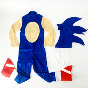 Kids Boys Sonic The Hedgehog Jumpsuit Cosplay Costume Fancy Dress Stage Play Set / Color Blue / Size M (6-10Y)