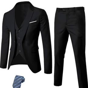 MYS Men's 3 Piece Slim Fit Suit Set, One Button Solid Jacket Vest Pants with Tie