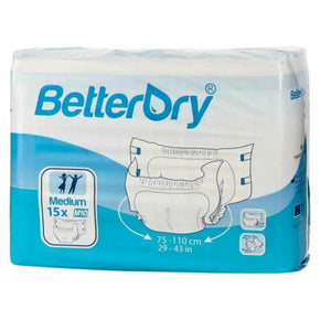 BetterDry Adult Diapers w/ Plastic Backing / Package Size Case of 60 (4 packages of 15) / Size Large (43" to 59")