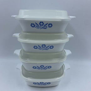 Set/4 Vintage Corning Ware Blue Cornflower Petite Pan P-41 With Plastic Lid USA