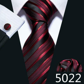 Men's Tie Set Necktie Red Black Blue Gold Pink Silk  Pocket Square Cufflinks USA / Color 5022 Red Black HOT!