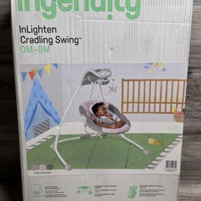 Ingenuity InLighten Baby Swing Easy-Fold Frame Swivel Infant Seat Flora Unicorn