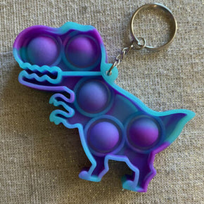 Glow In The Dark Teal Purple Dinosaur Dimple Push Pop-it Fidget Keychain Toy