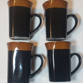 4x Royal Norfolk Stoneware Black Brown Two Tone Western Square 16oz Coffee Mugs!