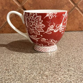 Portobello by Inspire Footed Bone China Coffee Cup Mug White Red Floral- England