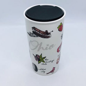 Starbucks OHIO 12oz Been There Ceramic Tumbler Coffee Cup Travel Mug w/ Lid 2017