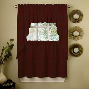 Ribcord Kitchen Curtains Solid Opaque 36" Tier, Valance & Swag Set / Color Wine