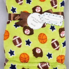 Baby Boy Shower Gift Security Blanket Sports Theme Soft & Snuggly Blankie. 30×30
