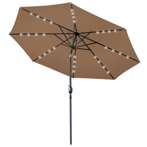 Tan 10FT Patio Solar Umbrella LED Patio Market Steel Tilt W/ Crank Outdoor New