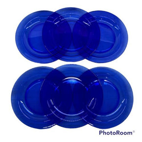 Arcoroc France SAPHIR 7 3/8 In Cobalt Blue Glass Salad Plate Plain Rim Set of 6
