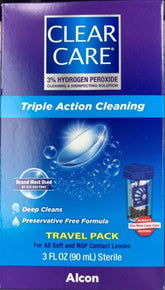 Clear Care Triple Action Cleaning Solution Soft & RGP Lenses 3 oz TRAVEL 11/23
