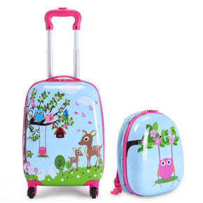 2Pc 12'' 16'' Kids Luggage Set Suitcase Backpack School Travel Trolley ABS