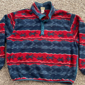 L.L.BEAN MEN'S VINTAGE AZTEC LIZARD FISH PRINT PULLOVER SNAP Medium FLEECE VTG