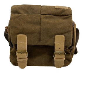 S-ZONE Canvas Leather Trim Camera DSLR Messenger Bag Brown