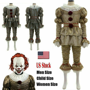 Halloween Stephen King Costume Cosplay Scary Joker Prank Pennywise Clown / Color Grey / Size Kid 5-6T