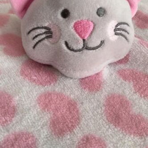 Kidgets Kitty Kitten Cat Pink Heart Baby Security Lovey Blanket Soft Fleece