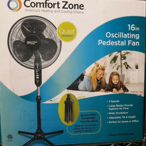 Comfort Zone CZST161BTEBK 3 Speed 16"  Abanico Oscillante Pedestal Fan - Black