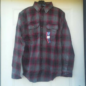 George Long Sleeve Flannel Shirt S ( 34 - 36 ) Reinforced Seams Burgandy Pockets