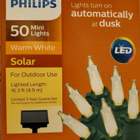 Philips 50 count Christmas Solar LED Automatic Dusk Lights Warm White NEW