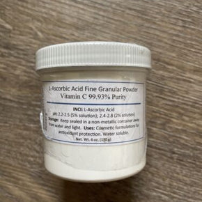 L-Ascorbic Acid Powder (Vitamin C), 6 oz. Jar. For Serums and Cosmetic Formulas.