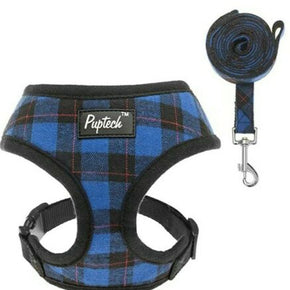 PUPTECK Soft Mesh Dog Harness with Leash - Plaid Adjustable Puppy No Pull