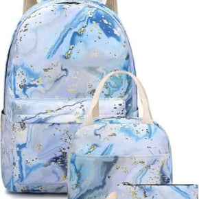 Blue Marble Girls School Backpack Set with Lunch Box Pencil Case