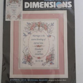Dimensions Stamped Cross Stitch Kit Eternal Love Wedding Record #3165 11x14