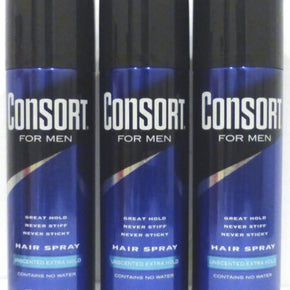 3 Consort for Men Hair Spray Unscented Extra Hold 8.3 Oz ea NEW!