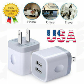 Universal 2.1A Dual USB Ports Charging Block Wall Charger Cube Box For iphone / Color 1x Black + 1x Whie