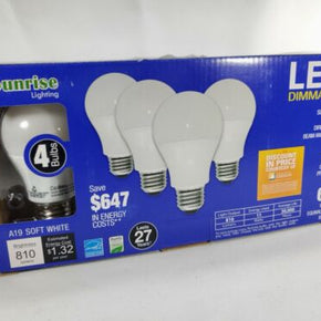 4 Pack Sunrise LED- 60W Equivalent Soft White Dimmable Bulbs 4 Pieces