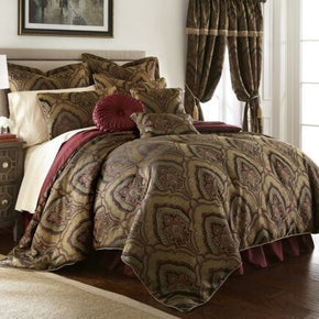 Jacquard Paisley Medallion Oversized Comforter Set, Burgundy/Gold, 9-Piece / Size Queen