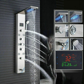 ELLO&ALLO Shower Panel Tower  Rainfall Waterfall W/Massage Bodys System Jet / Finish FT8009(Brushed Nickel)