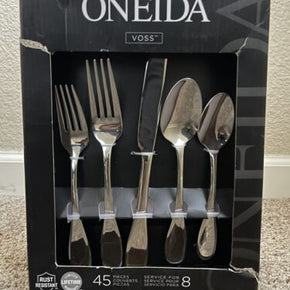 ONEIDA Voss Everyday Flatware Set - Silver, Set of 45 Pieces, Service for 8...