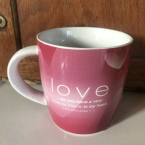 Lighthouse Christian Products Pink Coffee Mug Cup Hearts Love Philippians 1:7