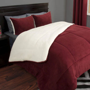 Lavish Home 3-Piece Sherpa Full/Queen Bedding Comforter Set, Burgundy