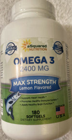 aSquared Nutrition Omega 3 Fish Oil Supplement - 180 Softgels Lemon - 2400mg