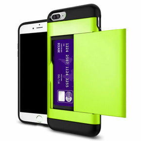 Shockproof Wallet Credit Card Holder Phone Case Cover For iPhone 7 8 6s Plus SE2 / Color Neon Green / Model For iPhone 6