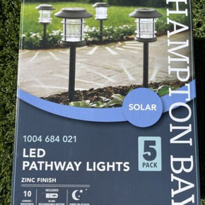 1x Hampton Bay Solar Zinc Outdoor Integrated LED Landscape Pathway Lights 5 Pack