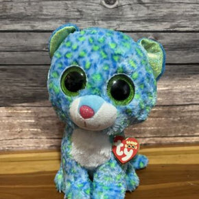 Ty Beanie Boo 9" Leona the Leopard Cat Plush Glitter Eyes Medium Buddy NWT