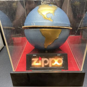 RARE VINTAGE ZIPPO LIGHTER ROTATING LIGHTED GLOBE STORE DISPLAY WORKING 15” TALL