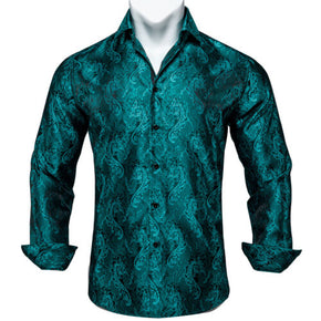 Mandarin Collar Shirts for Men Casual Long Sleeve Black Button Down Dress Shirt / Color 2005 Green / Size XL(17.7")Chest 48"