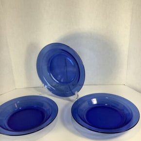 Set Of 3~Cobalt Blue Glass Soup Salad Pasta Bowls 8.5" Arcoroc France