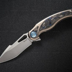 Rike Knife Unicorn Blue Carbon Fiber & Titanium M390 Folding Knife UNIBCF