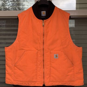 Carhartt Hunting Vest XXL Large Blaze Orange Canvas Black Arctic Quilt Lined V01