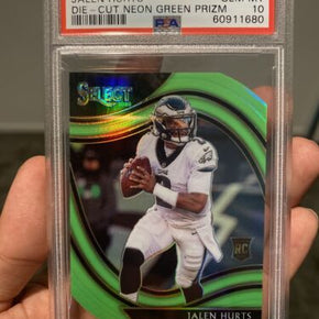 PSA 10 JALEN HURTS 2020 Select ROOKIE Field Level Die-Cut Neon Green Prizm RC