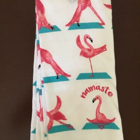 NAMASTE YOGA FLAMINGO Kitchen Towels Set Of 2 Pink New w/Tags. By Casaba