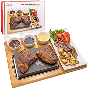 Cooking Stone- Complete Set Lava Hot Steak Stone Plate Tabletop Grill and Cold 8